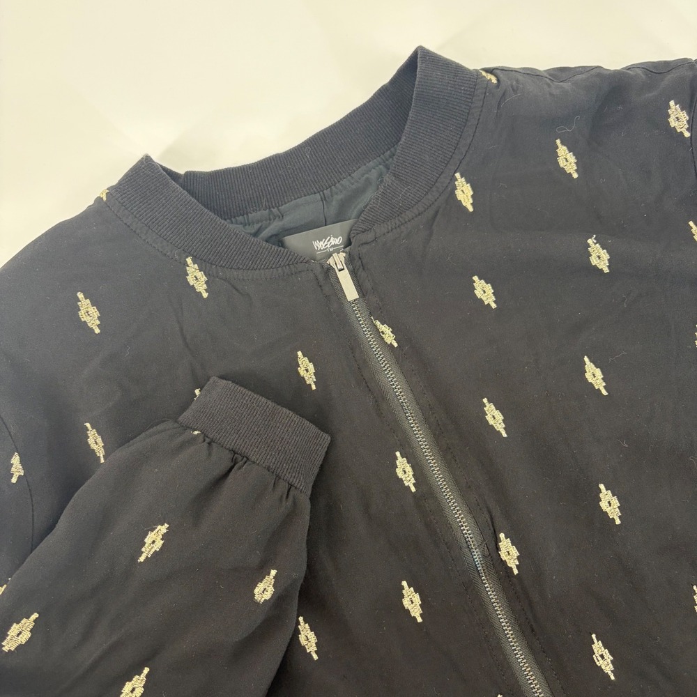 Mossimo Women XXL Black Gold Embroidered Geometric Bomber Jacket Zip Up Rayon